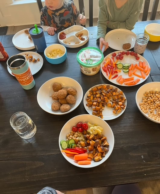 plates on a dinner table served family style