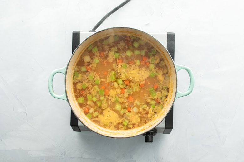 vegetable barley soup with broth and veggies