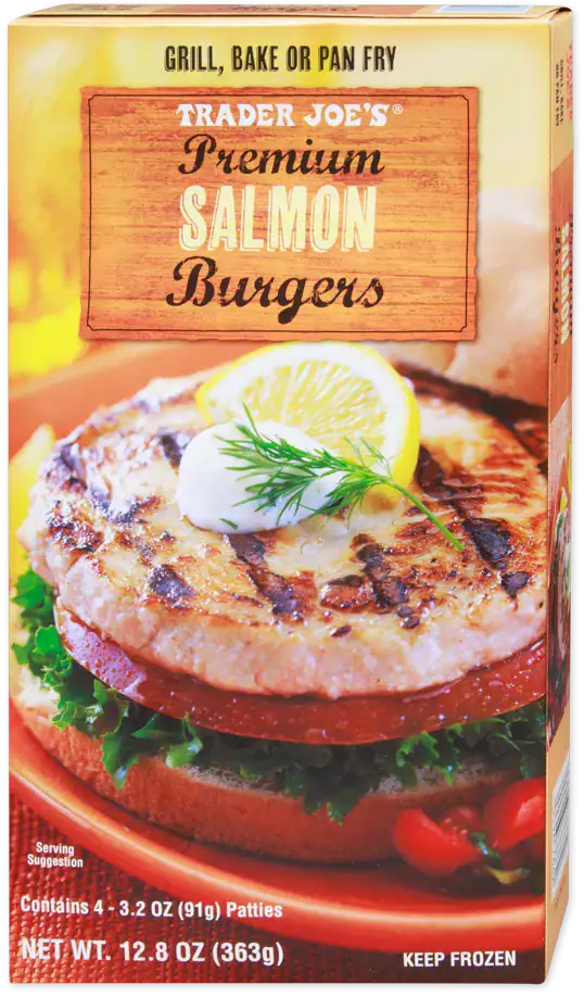 Salmon burgers box from Trader Joes.