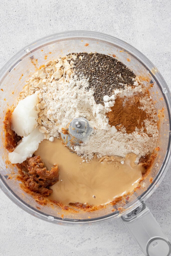 All ingredients for date oat bars in food processor