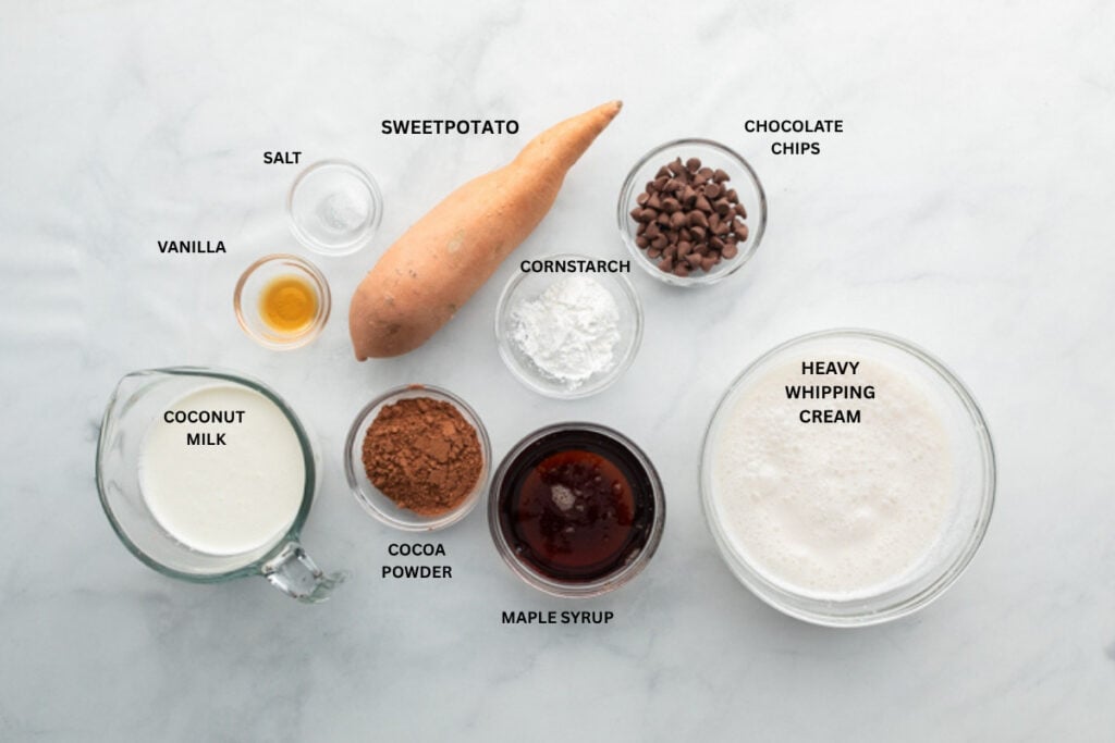 Labeled ingredients for chocolate pudding popsicles