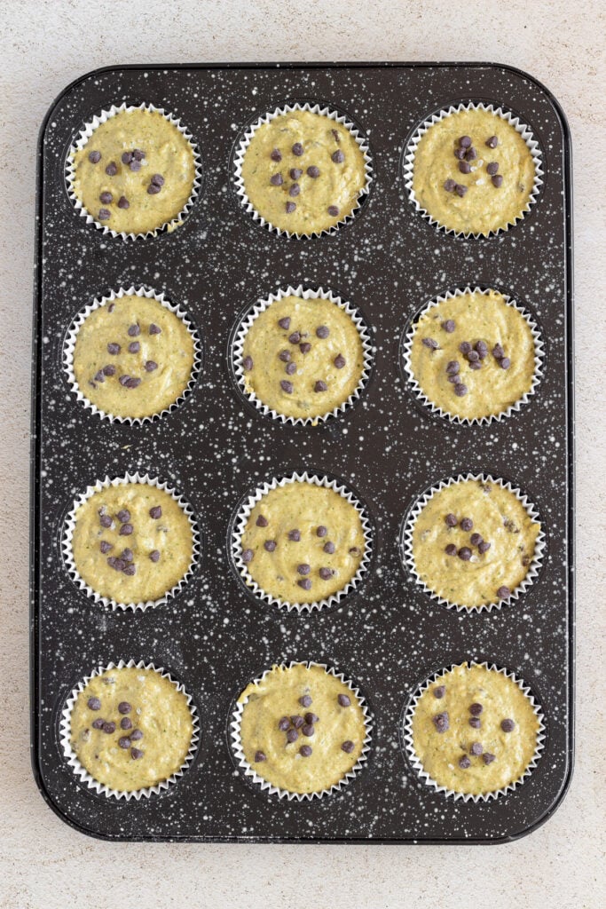 spinach and banana muffins ready to bake