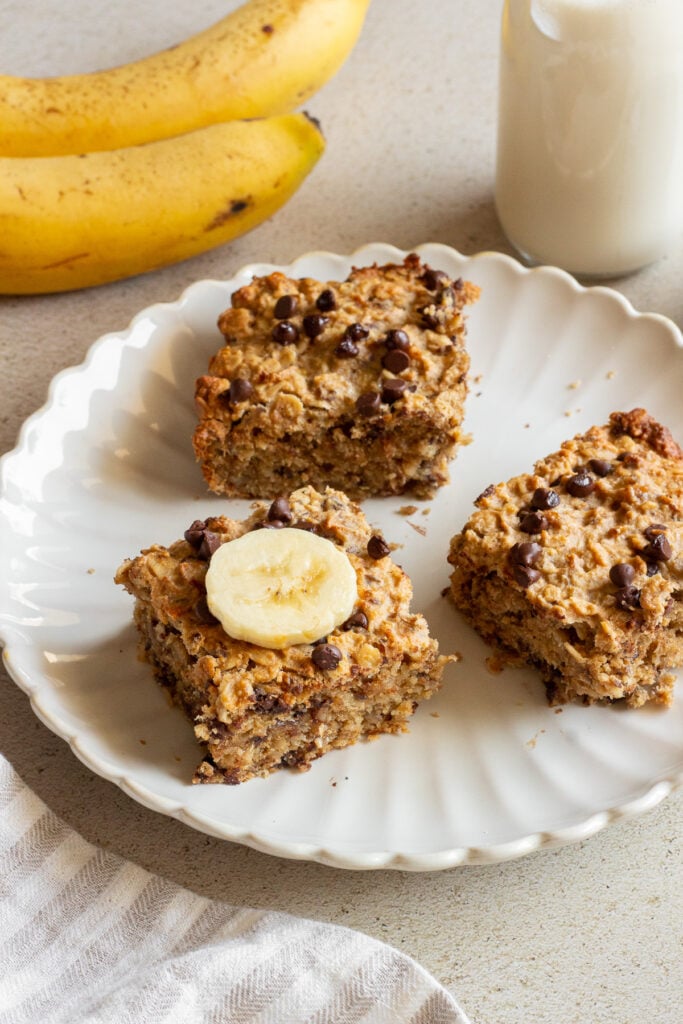 banana oat bars on white plate