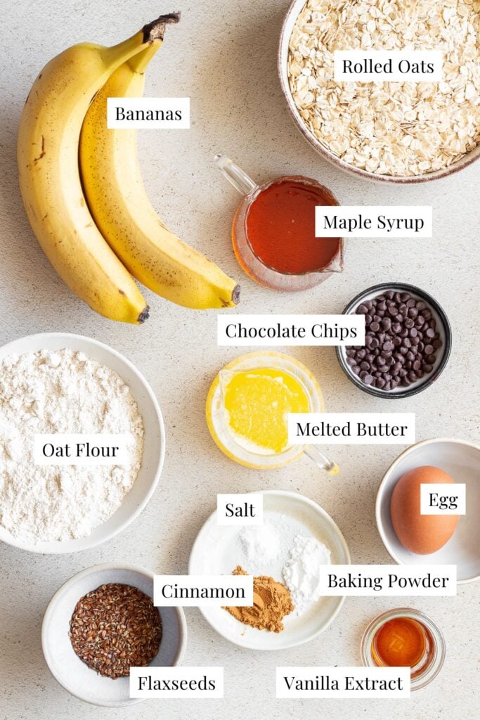 labeled ingredients for banana oatmeal bars