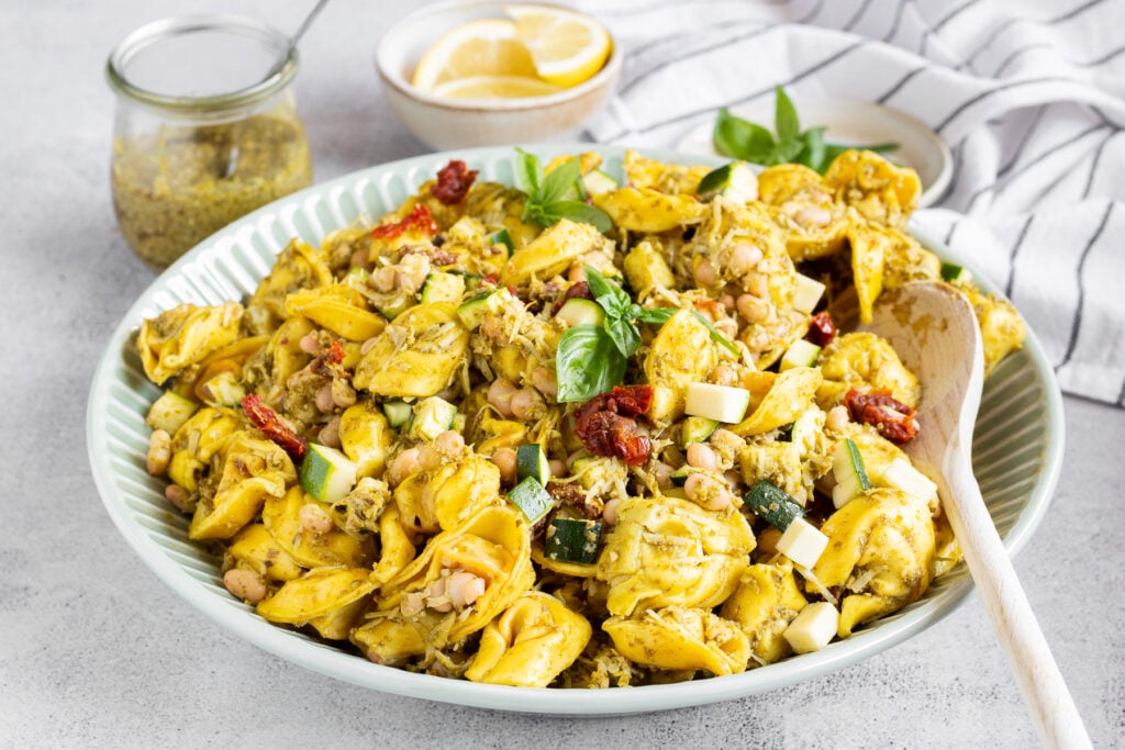 This tortellini pesto pasta salad is a family favorite, ready in just 15 minutes, and an easy meal prep win.