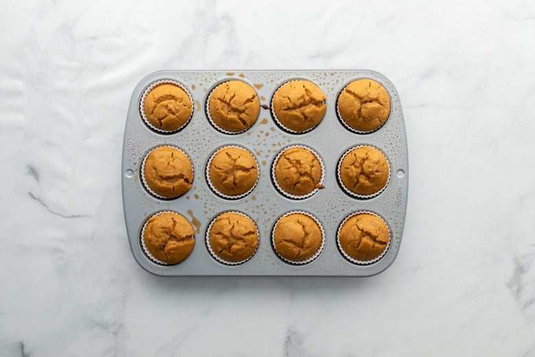 pumpkin carrot muffins after coming out of the oven